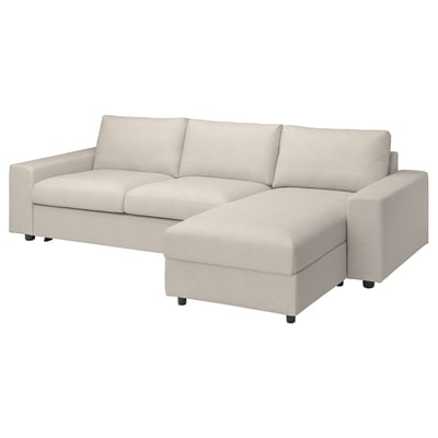 VIMLE Schlafsofa in Beige mit Chaiselongue, mit abnehmbaren Bezügen und einfacher Umwandlung in ein Bett.