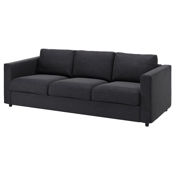 Es ist ein VIMLE Sofa, grau, modernes Design mit drei Sitzen und abnehmbaren Bezügen.