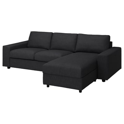VIMLE Sektionssofa, grau, L-förmig, stoffbezogen, drei Kissen, mit Stauraum.