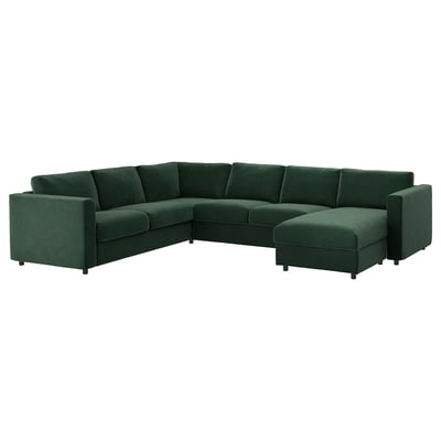 Dunkelgrünes Sektionssofa VIMLE mit Ecke, samtige Oberfläche, L-förmiges Design, 10 Jahre Garantie.