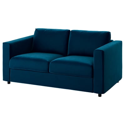 Couch aus blauem Samt, moderner 2-Sitzer