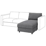Ein graues VIMLE-Sofa mit modernem Design und abnehmbarem, maschinenwaschbarem Stoffbezug.