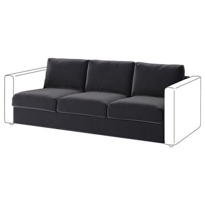 VIMLE Sofa, schlankes, modernes Design aus dunkelgrauem Samt mit minimalistischer rechteckiger Form.