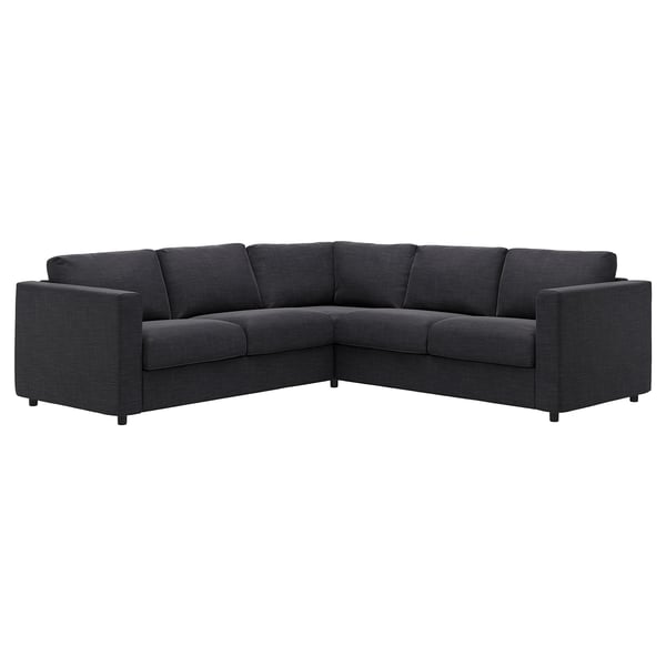 Dunkelgraues VIMLE Sektionssofa, modernes minimalistisches Design, L-Form, stoffbezogen.