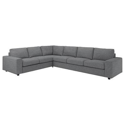 Ein graues VIMLE-Sektionssofa mit modernem Design, das eine gemütliche und vielseitige Sitzlösung bietet.