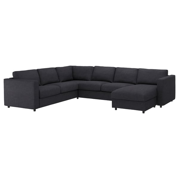 Graues VIMLE Sektionssofa, dunkler Stoff, L-förmig, modernes Design.