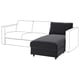 Zeigt ein modernes dunkelgraues VIMLE-Sofa mit einer Chaiselongue zur Aufbewahrung. Das Sofa hat quadratische Armlehnen und ein schlankes Design.