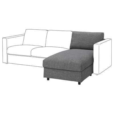 Das VIMLE Sofa in Grau mit Chaiselongue. Es ist modern, mit klaren Linien und einem abnehmbaren, maschinenwaschbaren Bezug.