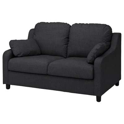 Modernes dunkelgraues VINLIDEN-Sofa mit weichen Kissen und Holzbeinen.