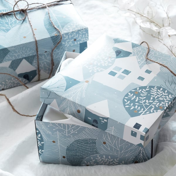 Vinter 2020 Geschenkschachtel Winterdorf Blaugrau 20x20x10 Cm Ikea Osterreich