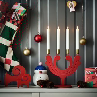 VINTERFINT Kerzenständer, für 4 Kerzen rot, 29 cm