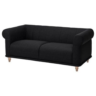 Schwarzes VISKAFORS Sofa, klassisches Design, abgerundete Formen, Stoffbezug, Holzbeine.