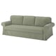 Bild VRETSTORP Schlafsofa aus grünem Stoff, schlankes Design, drei Kissen, gerollte Armlehnen.