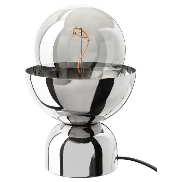 ACKJA lamp: shiny bowl, smoke glass bulb, led.