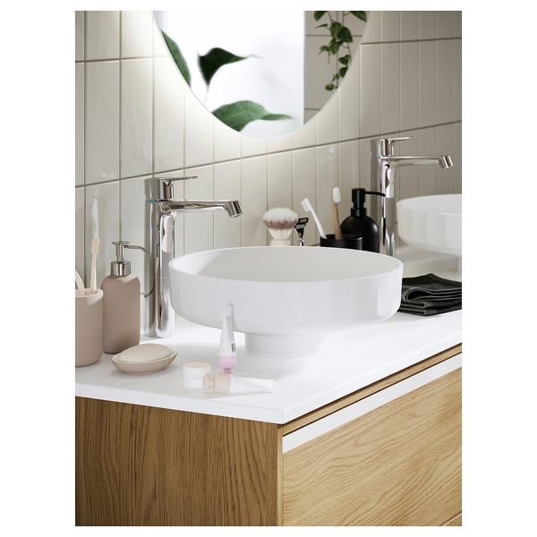 ÄNGSJÖN / BACKSJÖN Wash-stnd w drawers/wash-basin/tap, brown oak effect, 60x48x69 cm