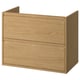 ÄNGSJÖN oak brown wooden bathroom cabinet with two drawers, sleek handles, modern minimalist design.