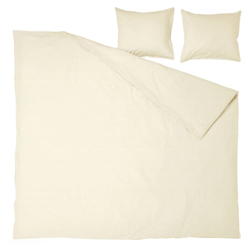 ÄNGSLILJA bedding set in natural colour, featuring a duvet cover and pillowcases made from 100% pre-washed cotton, showcasing a plain, natural design.