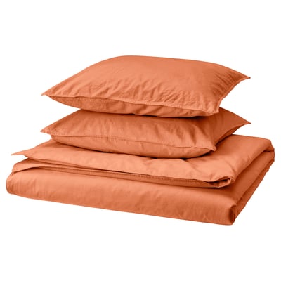 Earthy orange ÄNGSLILJA bedding set, cotton, duvet & pillowcases with envelope closure.