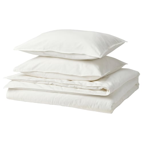 ÄNGSLILJA bedding set: white, soft cotton, folded duvet and pillows.