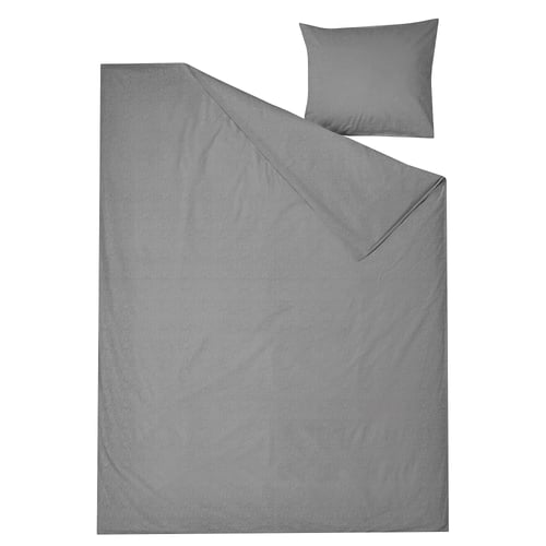 Grey bedding set with duvet and pillow, soft cotton, plain design.