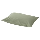 A green, rectangular, smooth fabric pillowcase made from 100% pre-washed cotton.