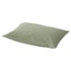 A green, rectangular, smooth fabric pillowcase made from 100% pre-washed cotton.