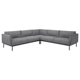 Grey ÄPPLARYD sectional sofa, modern design with sleek metal legs, plush cushions.