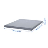 Gray rectangular foam mattress, dimensions: 200 x 140 x 10 cm, firm and padded, ÅGOTNES model.