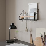 ÅKERBRUK wall organizer in black & wood with shelf & hooks. Perfect for small spaces.