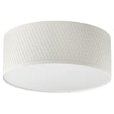 Round white woven ceiling light, modern design.