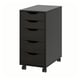 A black ALEX drawer unit with five drawers on wheels. Modern, mobile storage for an organized workspace.