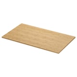 The ÅLSKEN wooden countertop. Its rectangular, light brown, and made from bamboo with a smooth finish. Ideal for kitchen or bathroom use.