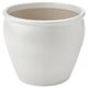 White, round, stoneware planter with smooth edges.