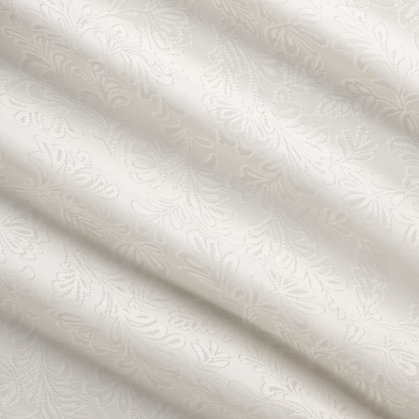 Soft, white curtain with subtle leaf pattern, premium recycled polyester.