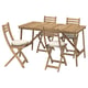 Option: ASKHOLMEN outdoor dining set: light brown acacia table & 4 foldable chairs with cushions.
