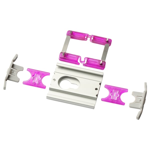 ÅSKVÄDER magenta & silver aluminum power setup with pink & gray clips.