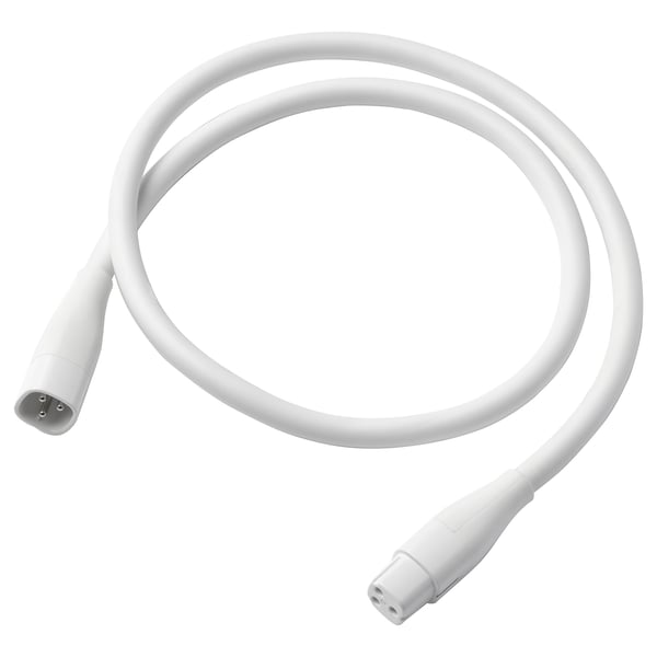 A white ÅSKVÄDER extension cord with a round shape and smooth design, made of pvc and polycarbonate plastic.