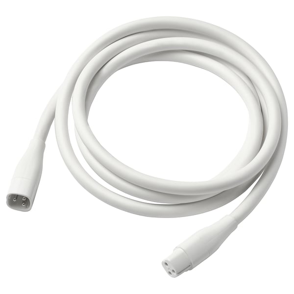 A white ÅSKVÄDER extension cord, coiled, with pvc plastic material, designed for flexible power solutions.