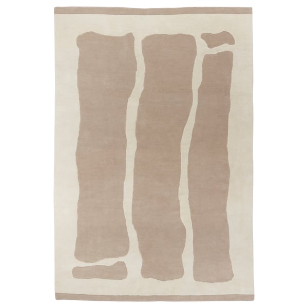 AXHAVREN rug, beige & white, rectangular, abstract design, hand-knotted wool.