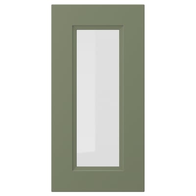 AXSTAD: green cabinet door with rectangular glass panel, modern design.