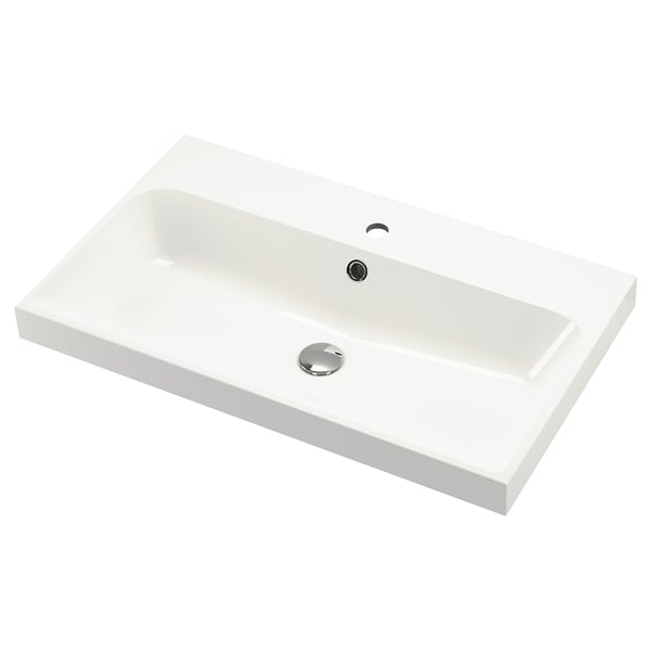 BACKSJÖN white marble basin, sleek design, single faucet hole, modern look.