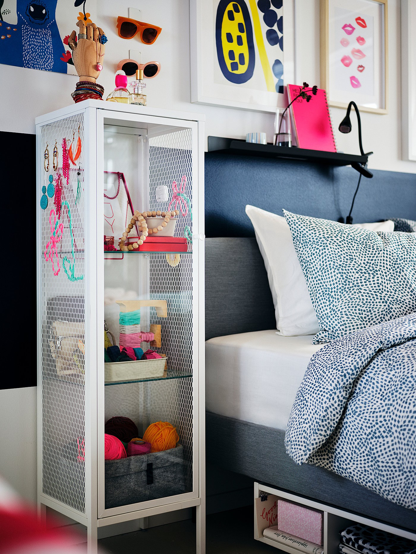 IKEA BAGGEBO バッゲボー　ガラスコレクションケース BAGGEBO バッゲボー コレクションケース, メタル/ホワイト, 34x30x116