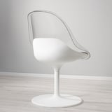 Stylish swivel chair with a sleek, white design. A comfortable, bowl-shaped seat and backrest. Perfect for modern dining areas.