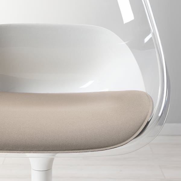 Modern swivel chair with clear shell and cushioned seat, displaying sleek design and comfortable padding.