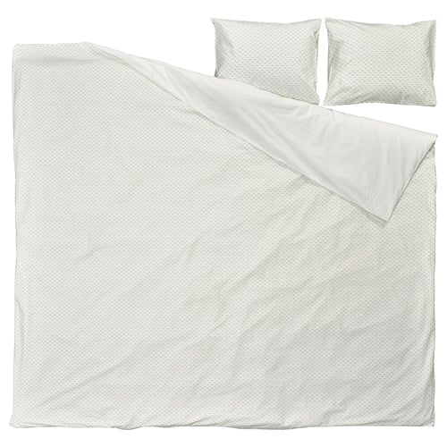 BANDKNIPPE Duvet cover and 2 pillowcases, white/green, 240x220/50x60 cm