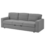 Barslov grey sofa-bed; modern design with soft cushions and storage; polyester upholstery.