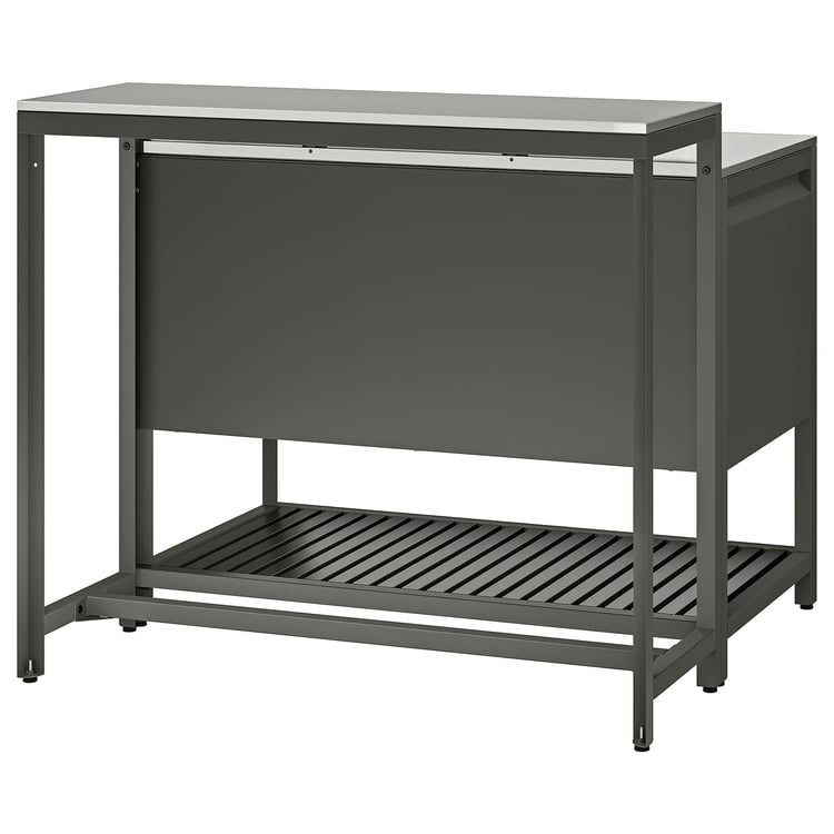 BÅTSKÄR outdoor kitchen island w bar table, dark grey, 120x100 cm