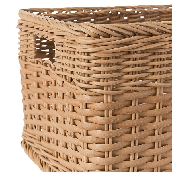 Handwoven basket, durable, natural look, sturdy design.