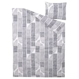 Bergkorsort duvet set, white with black leaf pattern, crisp cotton/viscose fabric, minimalistic scandinavian design.