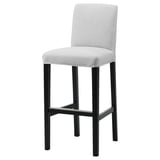 BERGMUND grey bar stool. Black metal legs, cushioned seat & back, modern design.